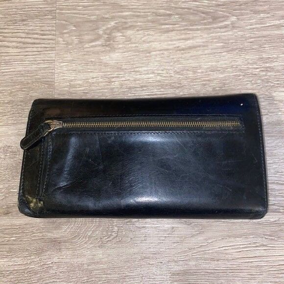COACH Vtg Lexington Smooth Black Leather Long Trifold Clutch Wallet Checkbook - Picture 2 of 4